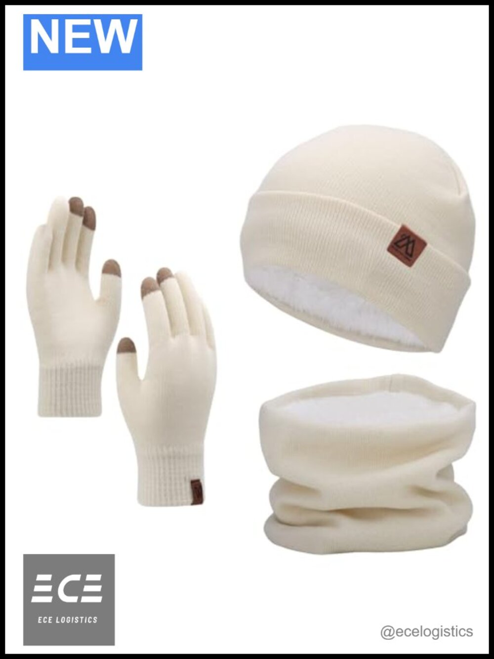 Fleece Lined Winter Beanie Scarf Touch Screen Gloves 3-Piece Set Knit Unisex